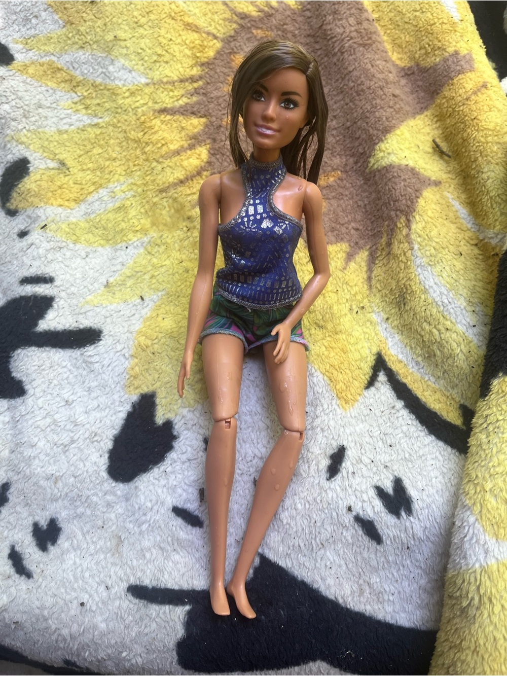 Barbie Blue Patterned Halter Top with Multicolor Shorts